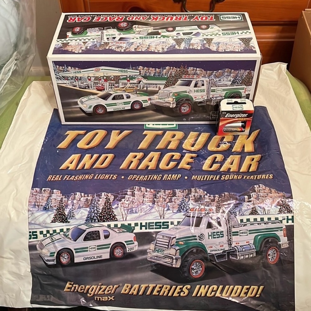 Hess 2011 Green and White Racing Toy Truck and Car Set